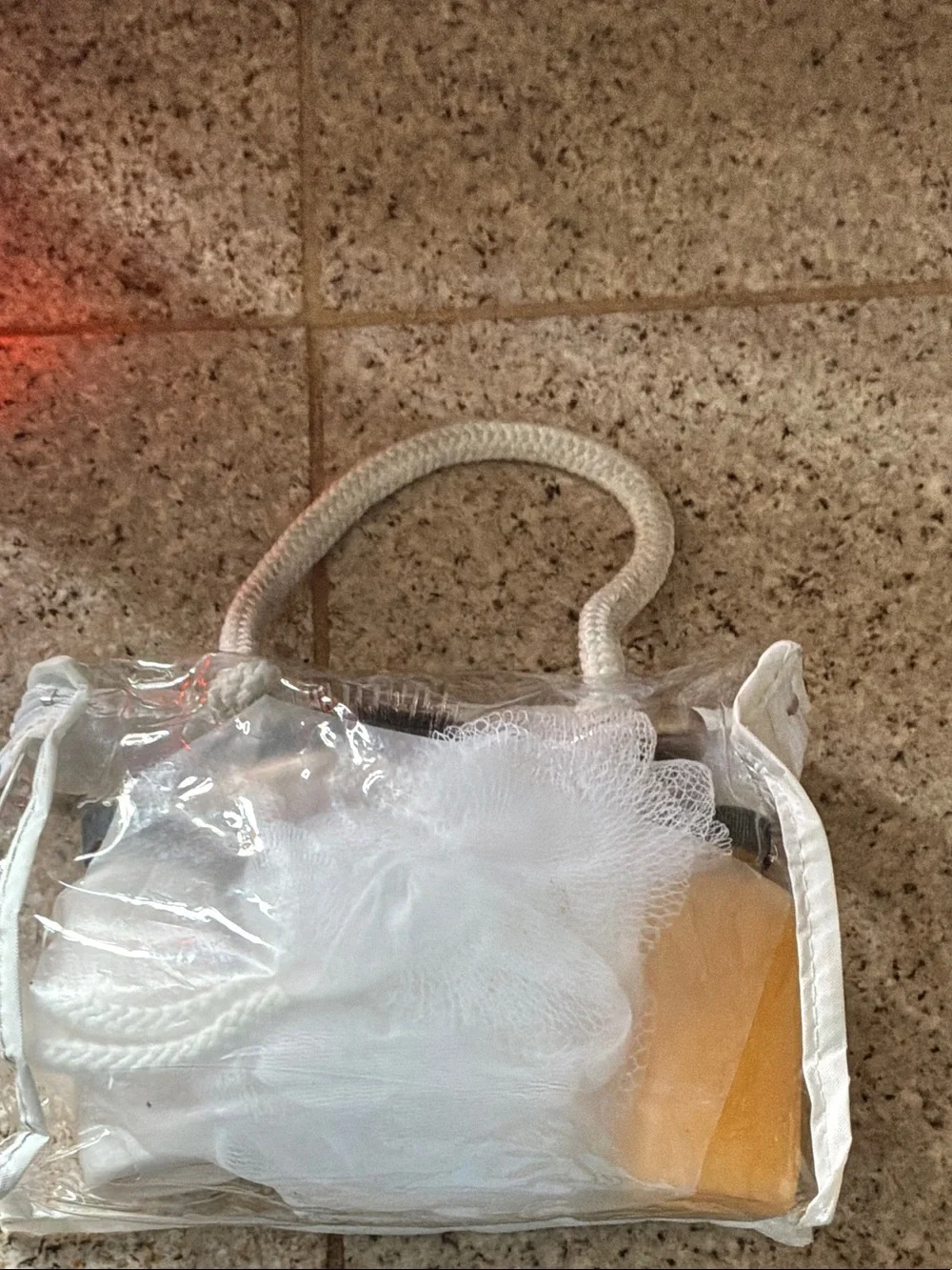 Clear White Bath Kit with Conditioner, Soap, Hairbrush, Pouf